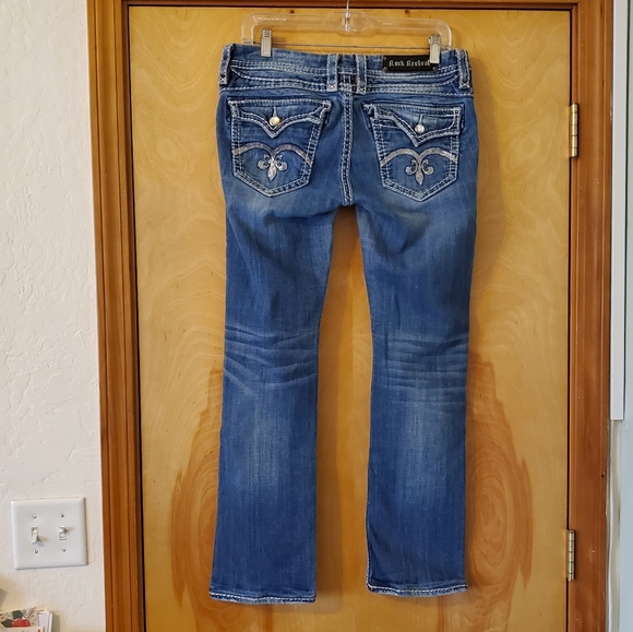 Rock Revival Denim - Rock Revival Buckle Sasha Women's Size 31 Bling Flap Pocket Straight Denim Jeans